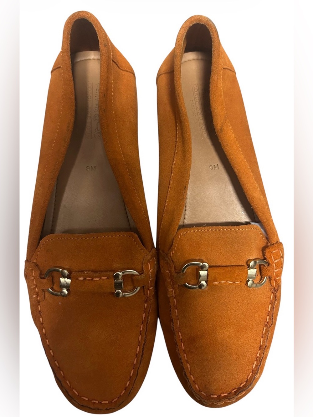 Coach and Four Orange Suede Driving Loafers Bit Detail Sz 9M